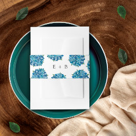 Modern Elegant Blue Hydrangeas Wedding Monogram Uitnodigingen Wikkel