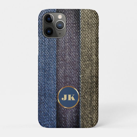 Modern Elegant Blue Jeans Gold Metal monogram Naam Case-Mate iPhone Case (Achterkant)