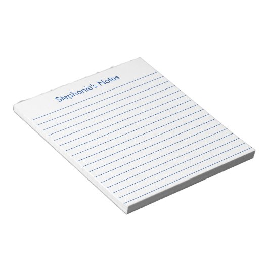 Modern Elegant Blue Lined Personalized Notitieblok (Schuin)