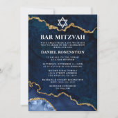 Modern Elegant Blue Marble Bar Mitzvah Foto Kaart (Voorkant)
