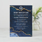 Modern Elegant Blue Marble Bar Mitzvah Foto Kaart (Staand voorkant)