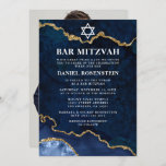 Modern Elegant Blue Marble Bar Mitzvah Foto Kaart<br><div class="desc">Modern Elegant Waterverf Blue en Gold Marble Agate Geode Bar Mitzvah Uitnodiging - Foto terug</div>