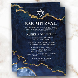 Modern Elegant Blue Marble Geode Bar Mitzvah Kaart
