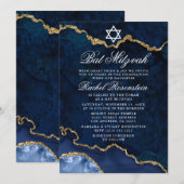 Modern Elegant Blue Marble Geode Bat Mitzvah Kaart (Voorkant / Achterkant)