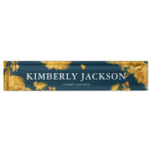 Modern Elegant Blue Navy Gold Desk Name Bord Naambordje (Voorkant)