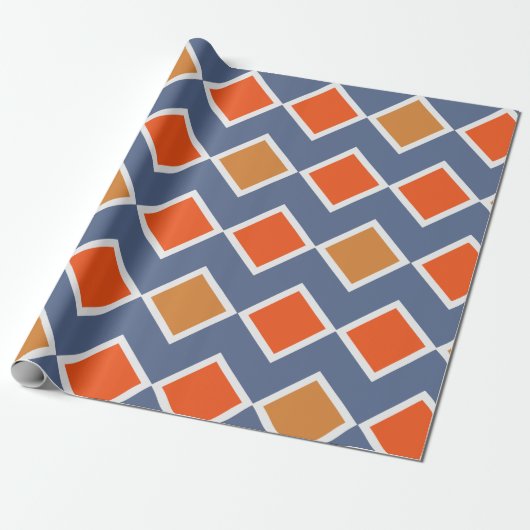 Modern Elegant Blue Oranje Brown Pattern Cadeaupapier (Uitgerold)