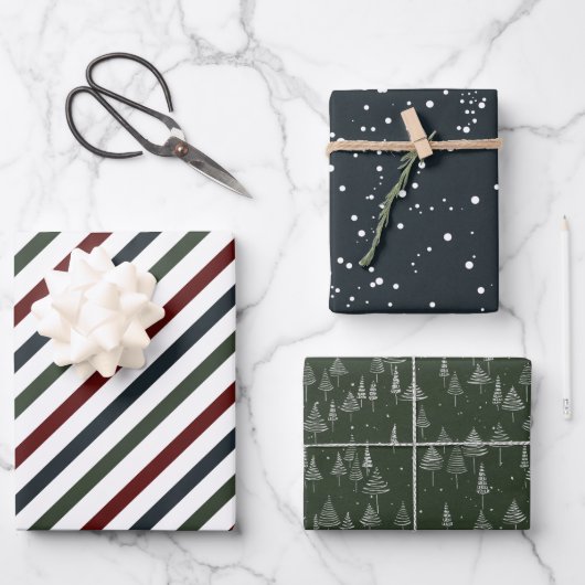 Modern Elegant Blue Red Green-kerstfeestdag Inpakpapier Vel (Voorkant)