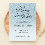 Modern Elegant Blue Save the Date Sweet 16<br><div class="desc">Moderne en elegante sapphire blue glitter ombre script slaat de datumkaart op met de zoete zestien verjaardagsfeestjes met zwarte moderne kalligrafie . Stijlvol en uniek aangepast ontwerp.</div>