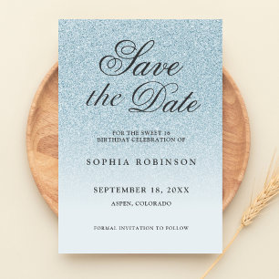 Modern Elegant Blue Save the Date Sweet 16
