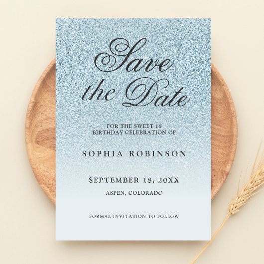 Modern Elegant Blue Save the Date Sweet 16