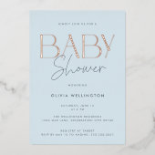 Modern Elegant Blue Script Baby shower Gold Folie Uitnodiging (Voorkant)