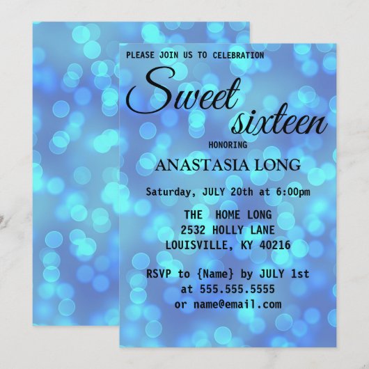 Modern, elegant Blue Sparkly Save The Date (Voorkant / Achterkant)