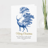 Modern Elegant Blue Toile Deer Woodland Kaart (Voorkant)