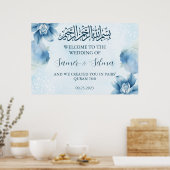 Modern Elegant Blue Welkom Moslim Bruiloft Poster (Keuken)