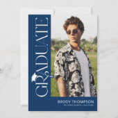 Modern Elegant Blue & White 3 Photo Graduation Kaart (Voorkant)