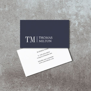 Modern Elegant Blue White Monogram Consultant Visitekaartje