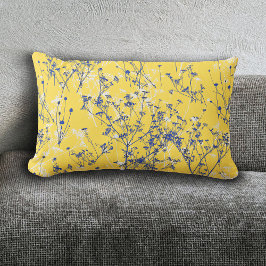 Modern Elegant Blue Wildbloemen Mustard Yellow Kussen