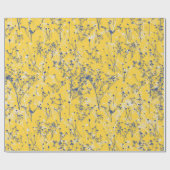 Modern Elegant Blue Wildflower op Mustard Yellow Cadeaupapier (Vlak)