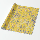 Modern Elegant Blue Wildflower op Mustard Yellow Cadeaupapier (Uitgerold)