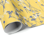 Modern Elegant Blue Wildflower op Mustard Yellow Cadeaupapier (Rol Hoek)