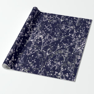 Modern Elegant Blue Wildflower op Navy Blue Cadeaupapier