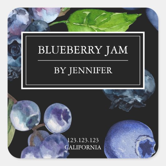 Modern Elegant Blueberry Jam Label (Voorkant)