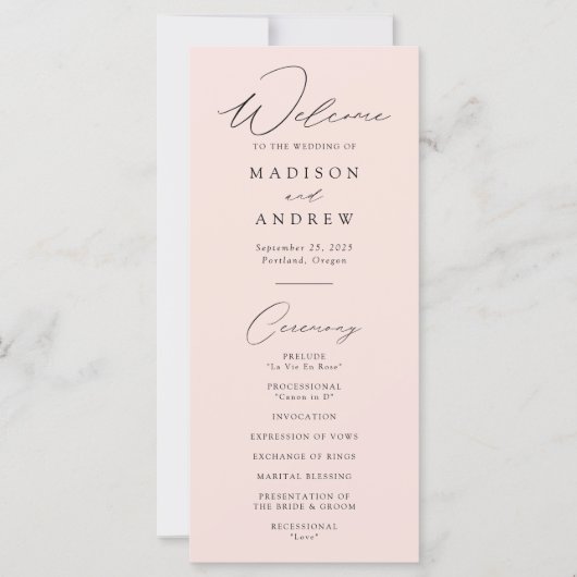 Modern Elegant Blush bruiloft programma (Voorkant)