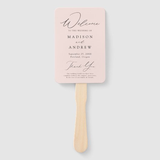 Modern Elegant Blush bruiloft programma Handwaaier (Voorkant)