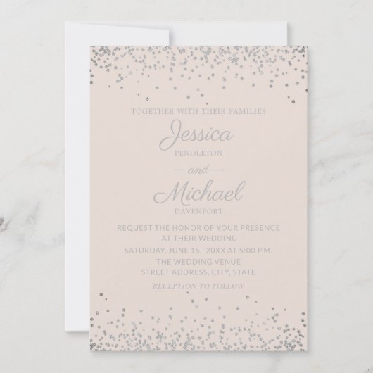 Modern Elegant Blush en Silver Glitter Wedding Kaart (Voorkant)
