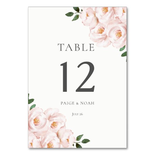 Modern Elegant Blush Floral Table Wedding Kaart (Achterkant)