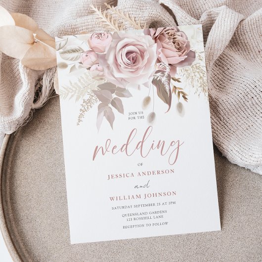 Modern Elegant Blush Floral Wedding Kaart