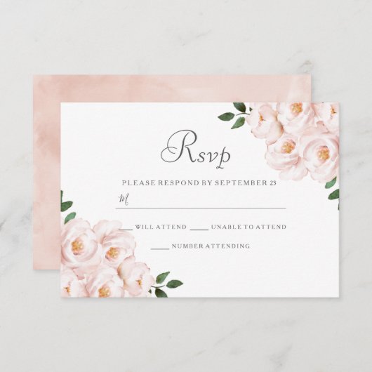 Modern Elegant Blush Floral Wedding RSVP (Voorkant / Achterkant)