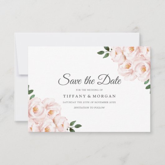 Modern Elegant Blush Floral Wedding Save The Date (Voorkant)