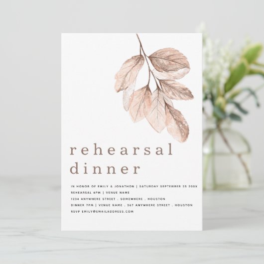 Modern Elegant Blush Leaf repetitie diner Kaart (Staand voorkant)