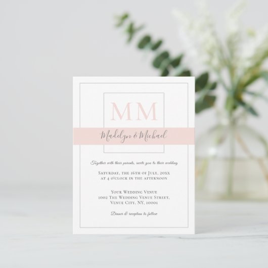 Modern Elegant Blush Monogram Weddenschap (Staand voorkant)