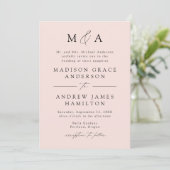 Modern Elegant Blush Monogram Weddenschap Kaart (Staand voorkant)