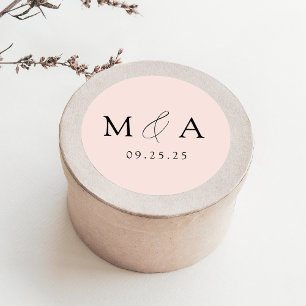 Modern Elegant Blush Monogram Weddenschap Ronde Sticker