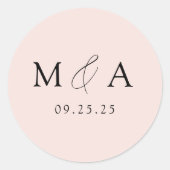 Modern Elegant Blush Monogram Weddenschap Ronde Sticker (Voorkant)