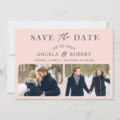 Modern Elegant Blush Navy Slag 2 Foto Save The Date (Voorkant)