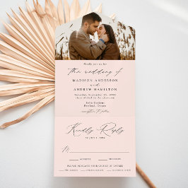 Modern Elegant Blush Photo Wedding All In One Uitnodiging