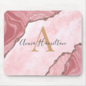 Modern Elegant Blush Pink Agate Geode Monogram Mou Muismat (Voorkant)