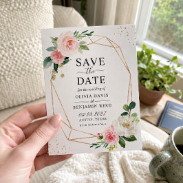 Modern elegant Blush Pink Floral Geometric Lijst Save The Date