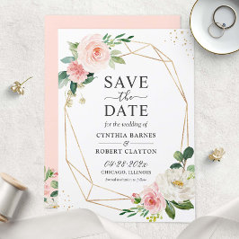 Modern elegant Blush Pink Floral Geometric Lijst Save The Date