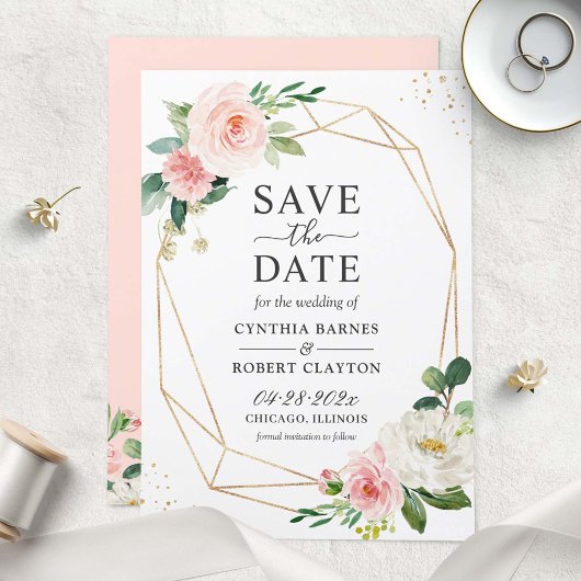 Modern elegant Blush Pink Floral Geometric Lijst Save The Date