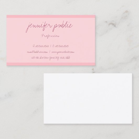 Modern Elegant Blush Pink Freehand Script Sjabloon Visitekaartje (Voorkant / Achterkant)