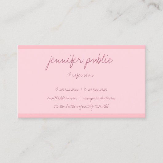 Modern Elegant Blush Pink Freehand Script Sjabloon Visitekaartje (Voorkant)
