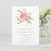 Modern Elegant Blush Pink Gold Floral Afstuderen Kaart (Staand voorkant)