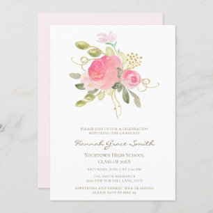 Modern Elegant Blush Pink Gold Floral Afstuderen Kaart