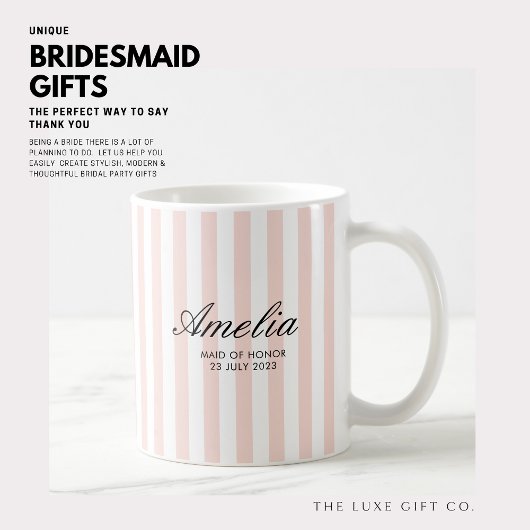 Modern Elegant Blush Pink Stripes Maid of Honor Koffiemok