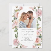 Modern Elegant Blush Roos Bloemen Foto bruiloft Kaart (Voorkant)